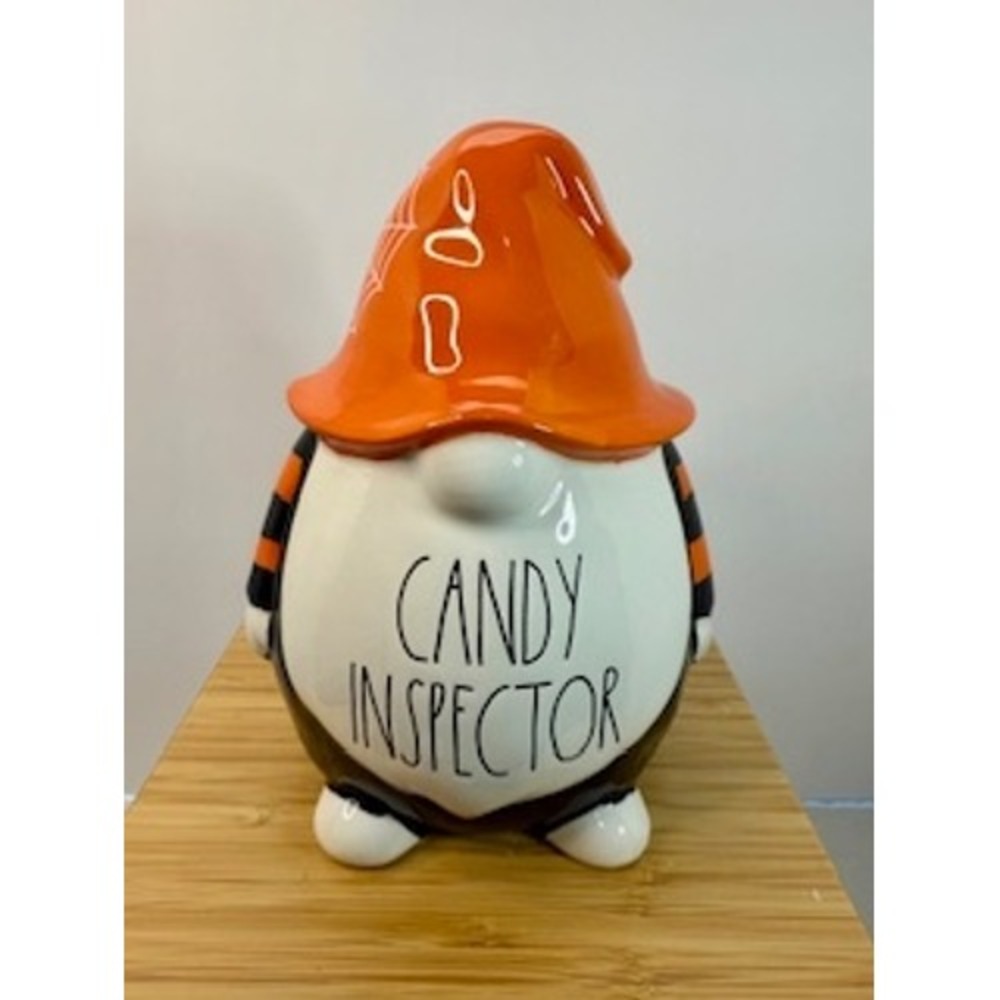 Rae Dunn Candy Inspector Halloween Gnome Figurine Orange Hat Spiderweb‎ Ceramic